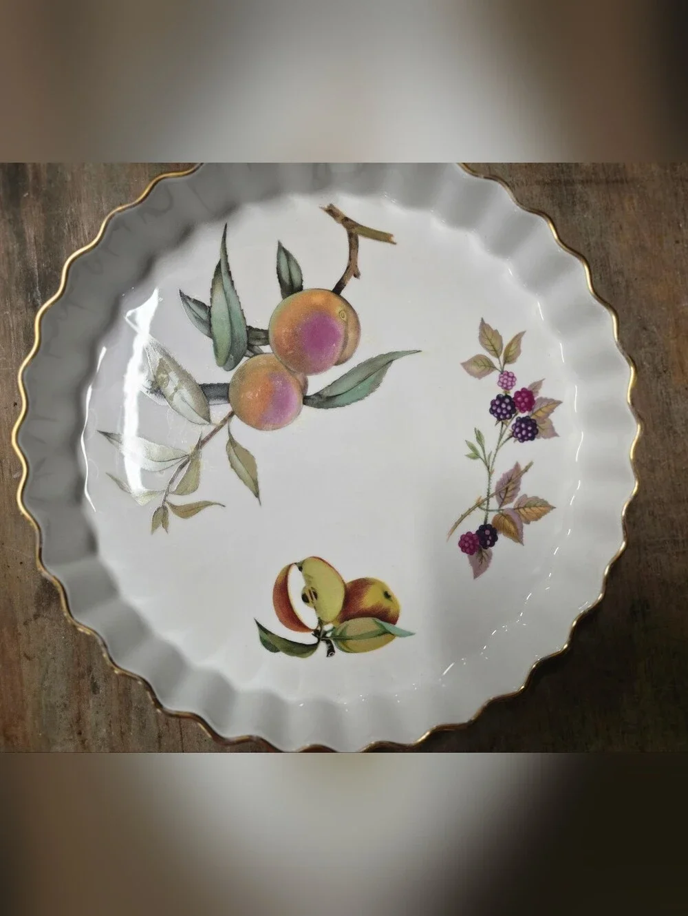 Two Royal Worcester Quiche Tart Flan Gold Edge Oven To Tableware  Dishes Evesham